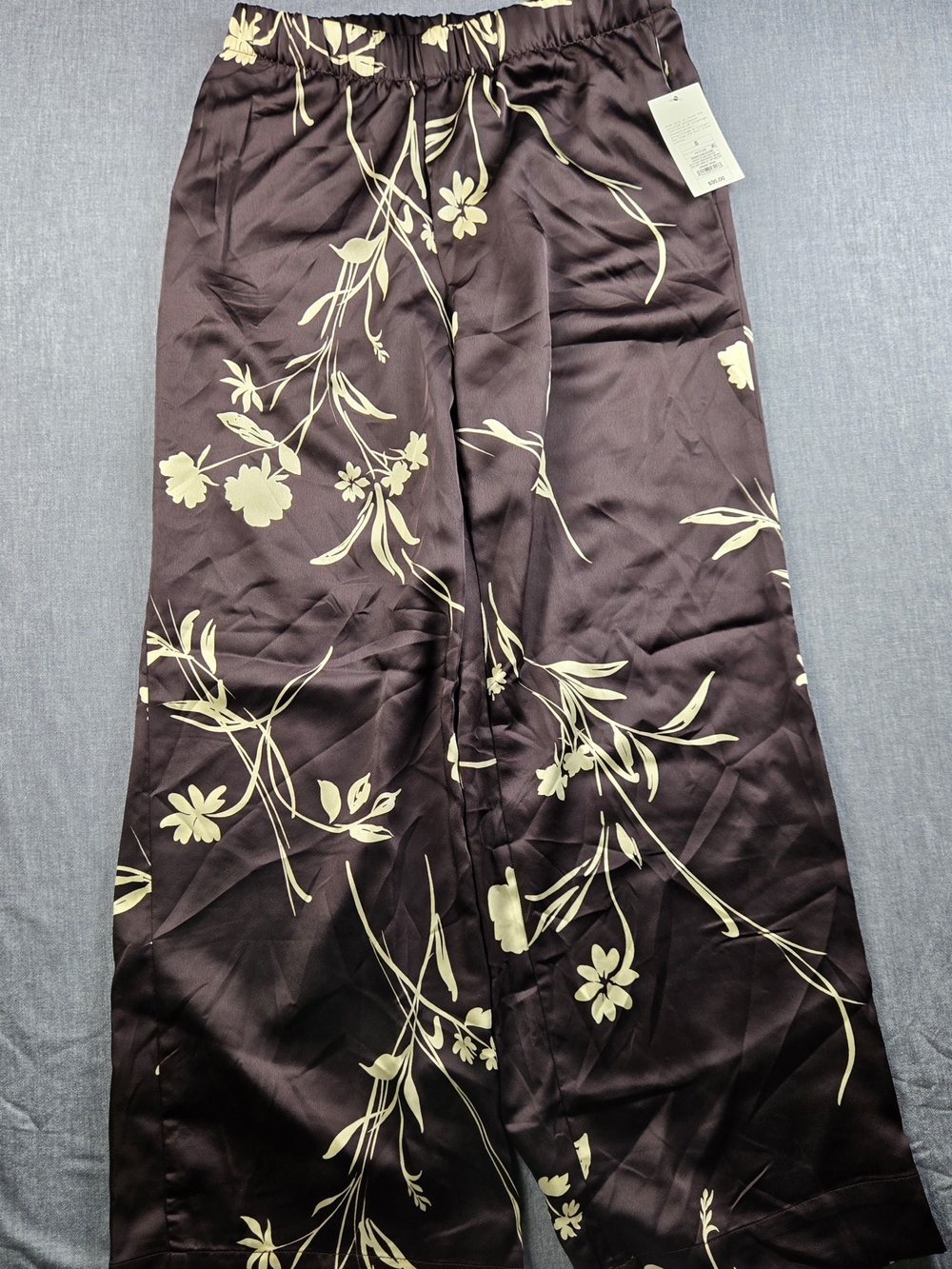 a new day Purple Floral Satin Pajama Pants with Cream Print